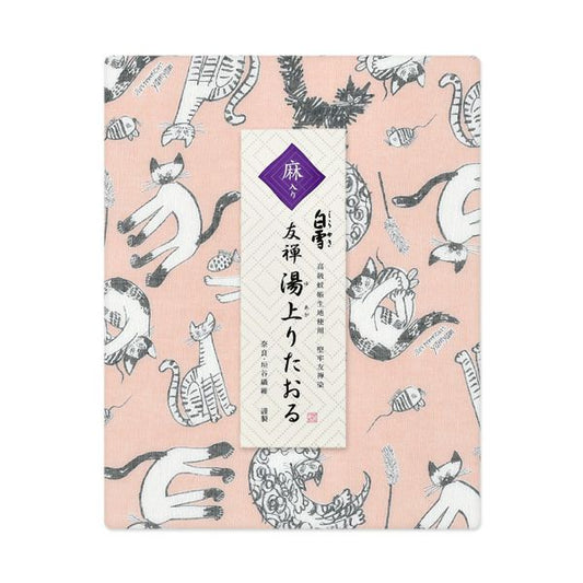 Yuzen Fine Mesh Bath Towel - Meow Cat Pink