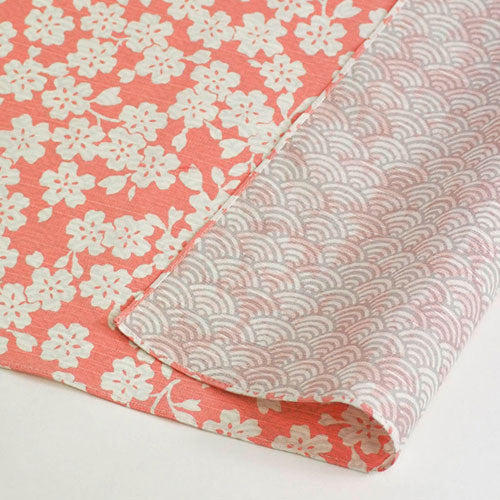 Reversible Furoshiki 19"- Fuku Musubi Cherry Blossom/Wave Pink/Grey