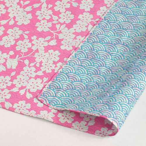Reversible Furoshiki 19"- Fuku Musubi Cherry Blossom/Wave Purple/Blue