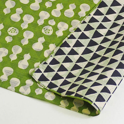 Reversible Furoshiki 19"- Fuku Musubi Gourd/Imbricate Green/Navy