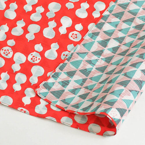 Reversible Furoshiki 19"- Fuku Musubi Gourd/Imbricate Red/Light Blue