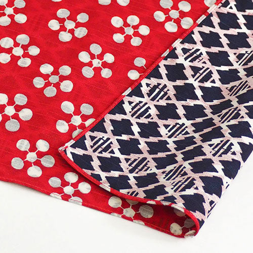 Reversible Furoshiki 19"- Fuku Musubi Japanese Apricot/Pine Bamboo Red/Navy