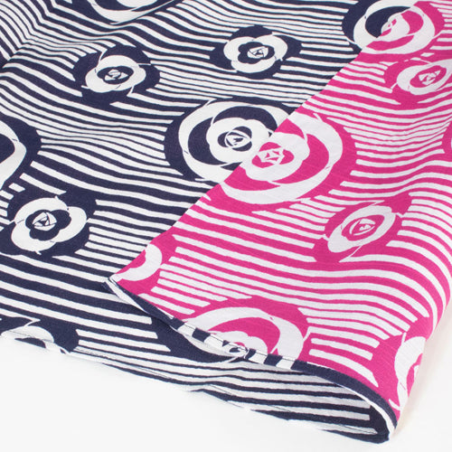 Reversible Furoshiki 19"- Isa Monyo Camellia Navy Blue/Rose Pink
