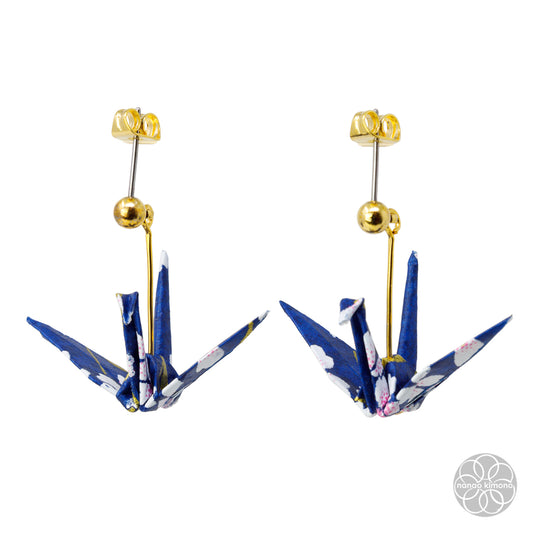 Pierced Earrings - Origami Crane Kyoto Sakura Navy