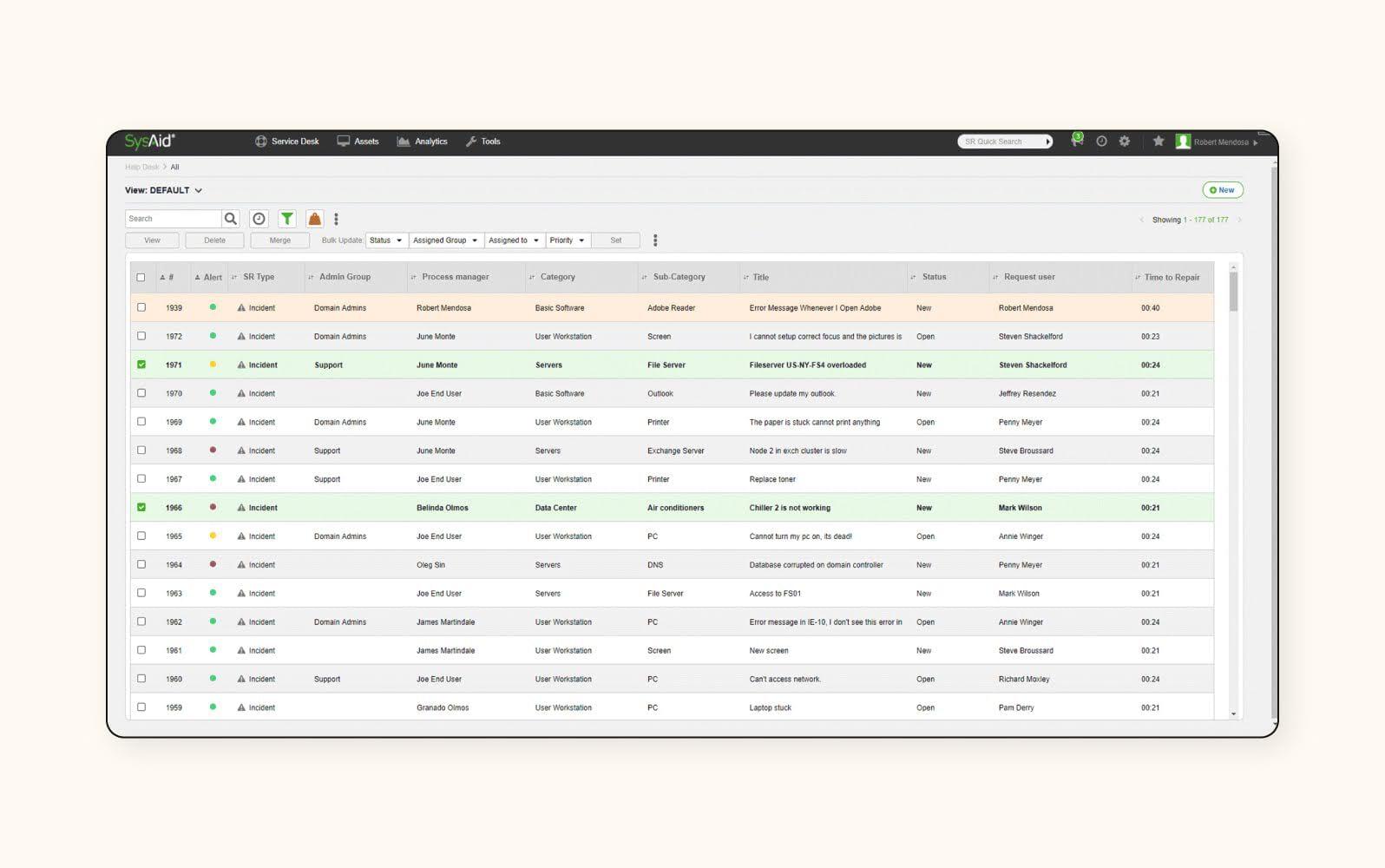 A screenshot shows the ticketing system from SysAid’s help desk software.