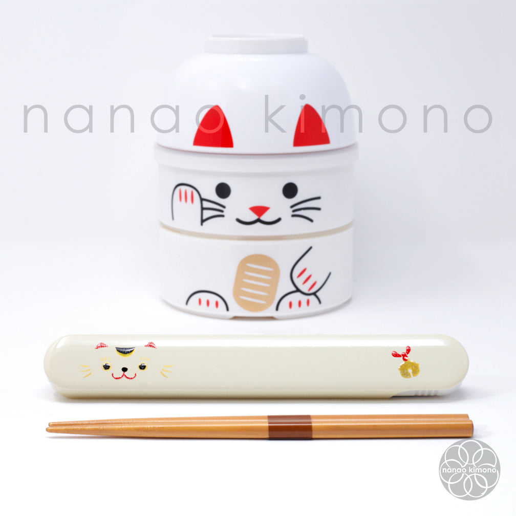Bento Box - Maneki Neko White(Kokeshi) L