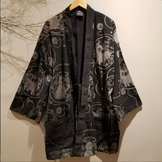 Noragi Kimono - Neko Cat Black