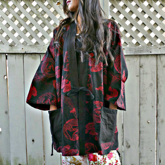 Noragi Kimono - Red/Black Phoenix