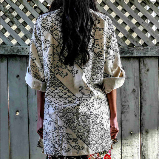 Noragi Kimono - White Two Waves