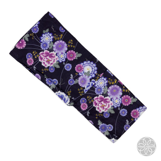 Women's Yukata Wide - Purple Flowers on Black