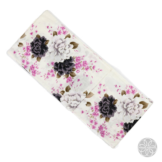 Women's Yukata Wide - Black&White Peonies on White