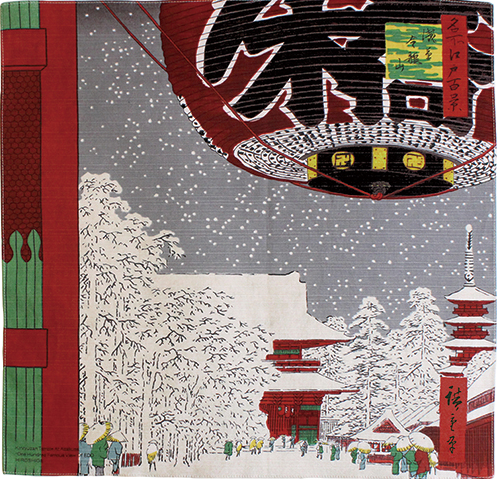 Furoshiki 19"- Ukiyoe Kinryuzan Temple Asakusa Kaminarimon Utagawa Hiroshige Grey
