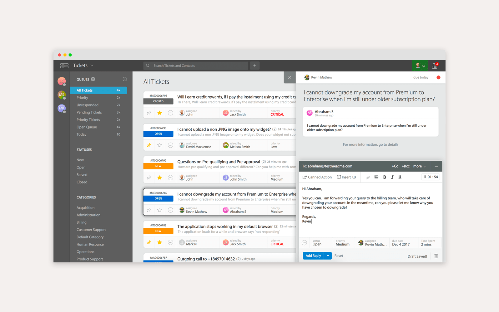 A screenshot shows the ticketing system from HappyFox’s help desk software.