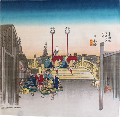 Furoshiki 19"- Ukiyoe Nihonbashi Utagawa Hiroshige Beige