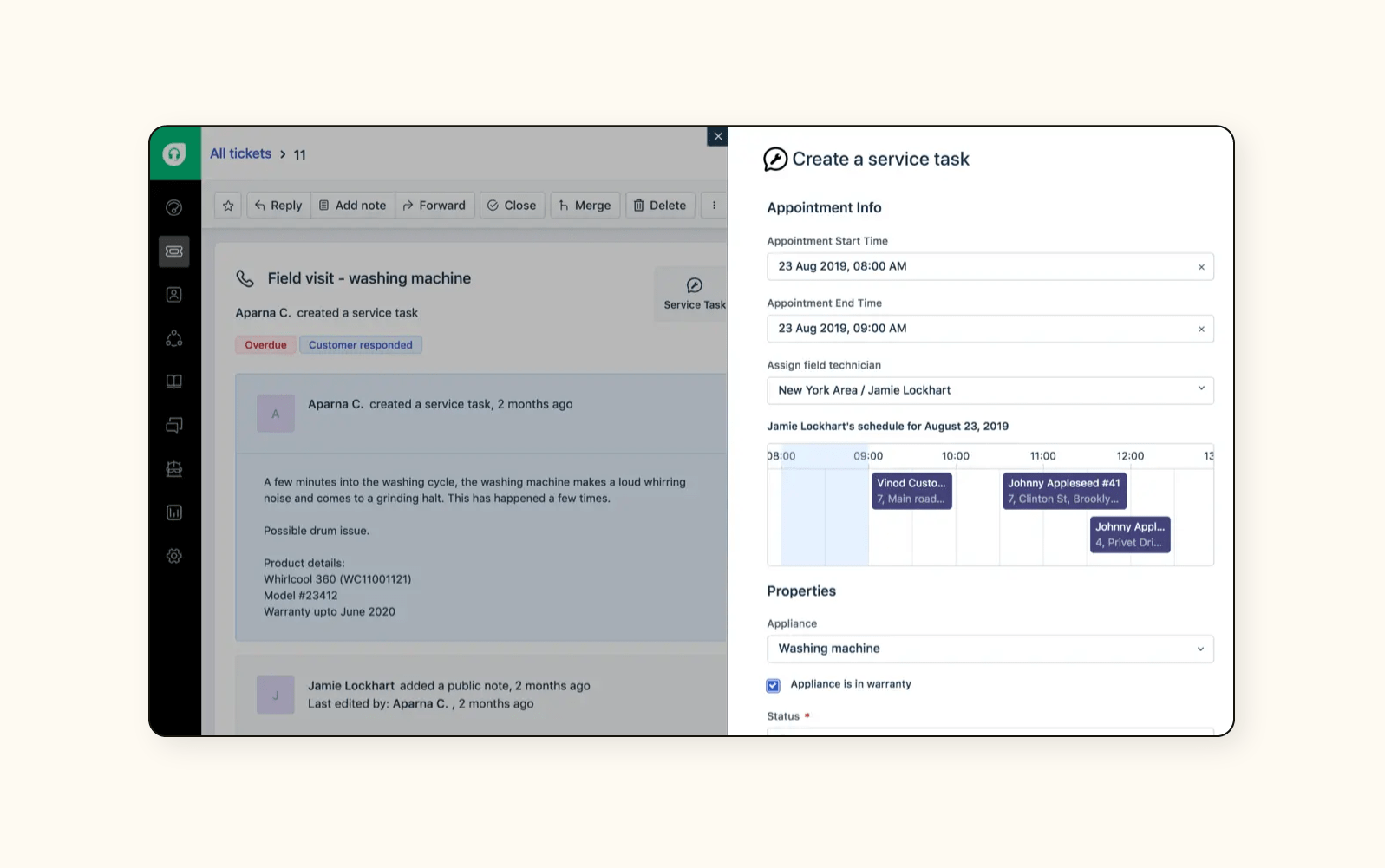 A screenshot shows the service desk ticket system from Freshdesk.