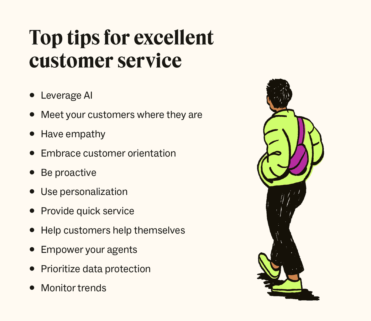 A bulleted list details top customer service tips.